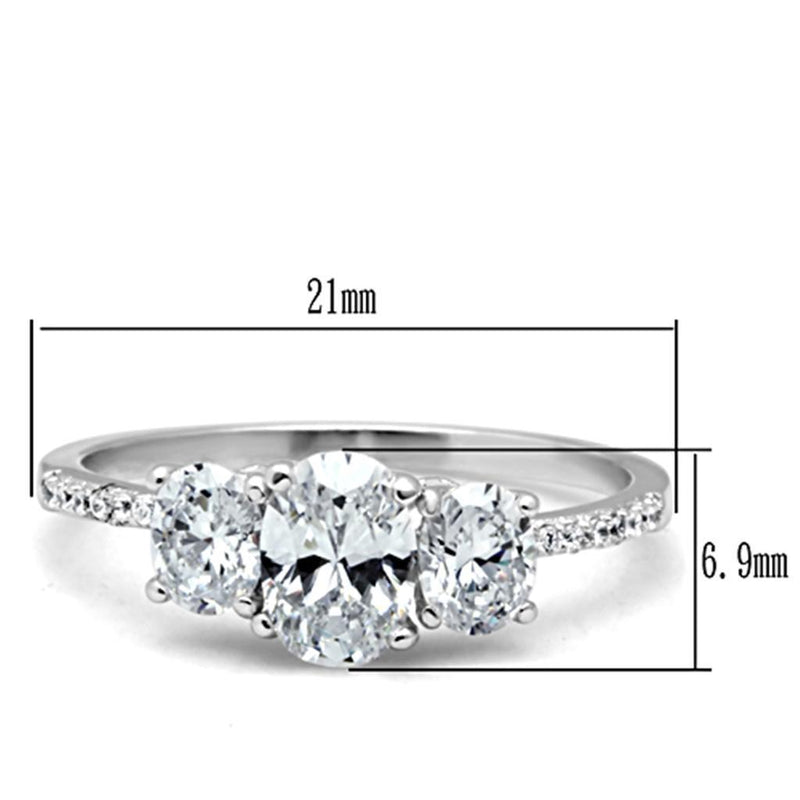 TS049 - Rhodium 925 Sterling Silver Ring with AAA Grade CZ  in Clear - Bella Trendee