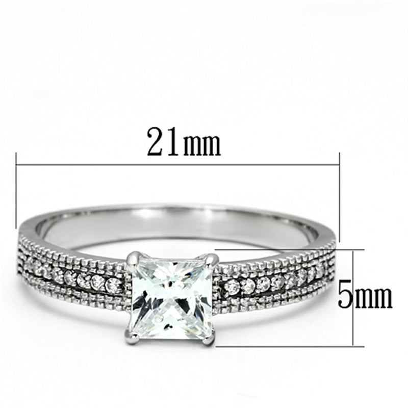 TS081 Rhodium 925 Sterling Silver Ring with AAA Grade CZ in Clear - Bella Trendee