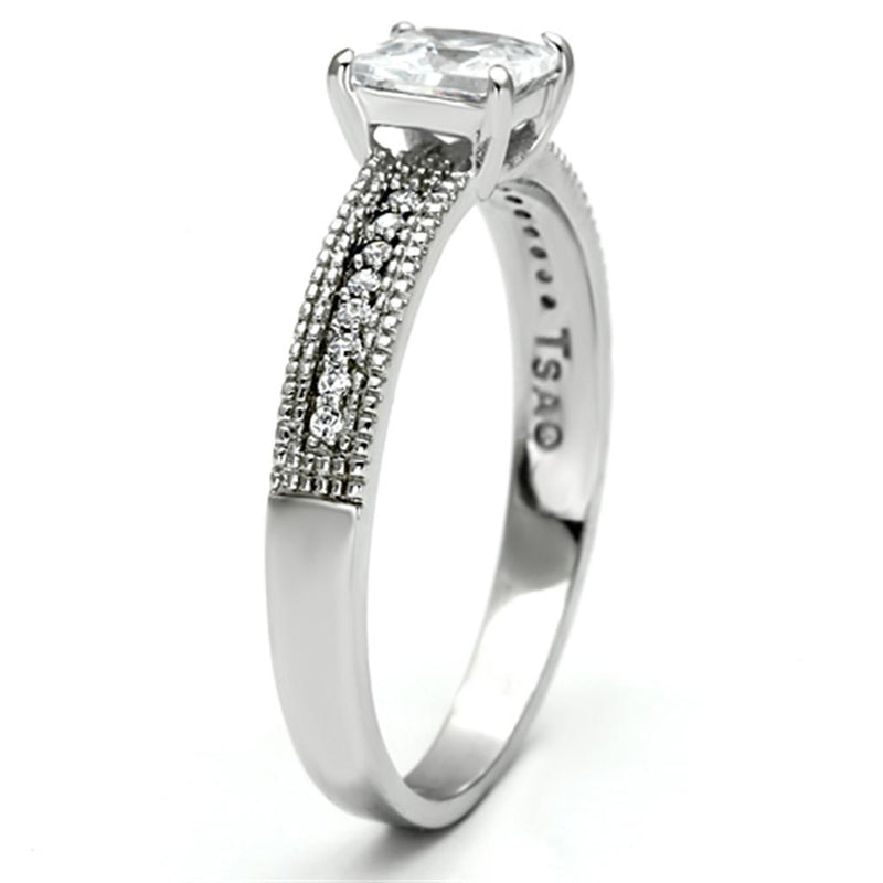 TS081 Rhodium 925 Sterling Silver Ring with AAA Grade CZ in Clear - Bella Trendee