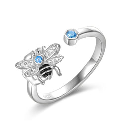 Bee Ring 925 Silver Cz Stone Open Adjustable - Bella Trendee